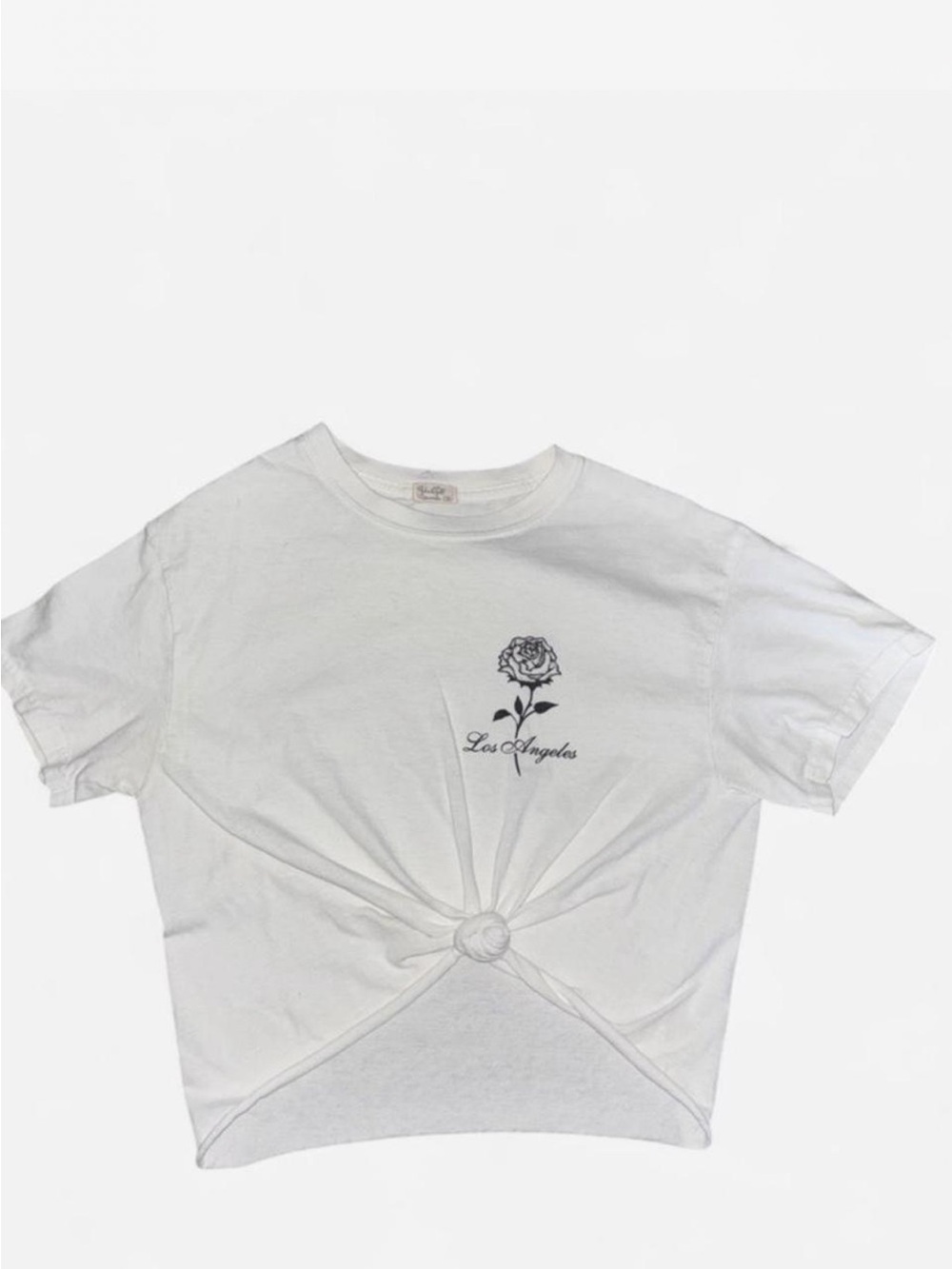 Brandy Melville White Rose Graphic Knot Tee